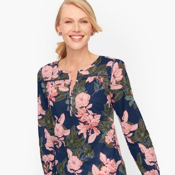 Talbots Cotton Popover Playful Floral Long Sleeve Top Sz 3X Plus Size Office - Picture 1 of 8
